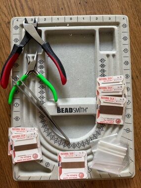 Jewelry making Beading Tray with Tools and Natural Silk Thread